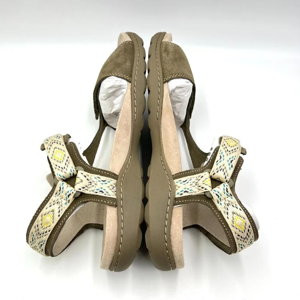 Clarks Womens Size 10 10M Olive Green Suede Leather Sandals Comfort Summer Shoes